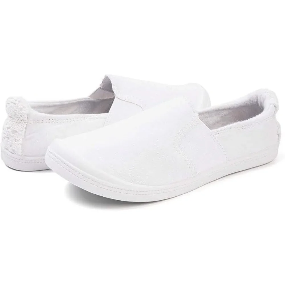Funky Monkey Womens Size 7 White Canvas Crochet Heel Flat Low Top Sneaker Shoes